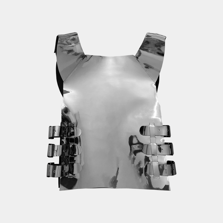 Gilet Levi en simili cuir miroir fabriqué à partir de tissu issu de stock dormant, vue arrière