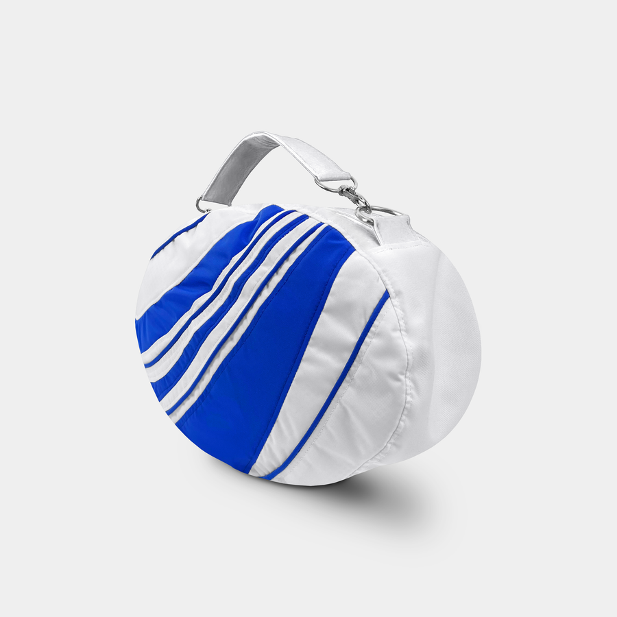 Sac souple ovale à empiècement bleu et blanc