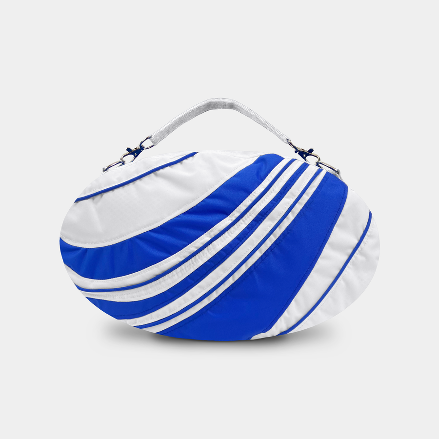 Sac souple ovale à empiècement bleu et blanc
