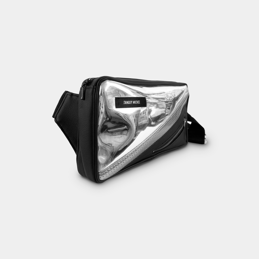 Sacoche A-Link argentée et noire fabriquée à partir de chutes de tissus